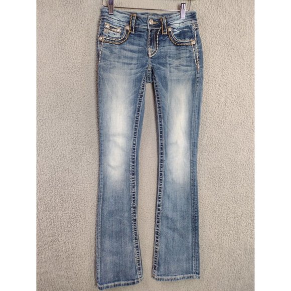 Miss Me Distressed Signature Boot Thick Stitch Flap Pocket Jeans Size 25 - Picture 4 of 11